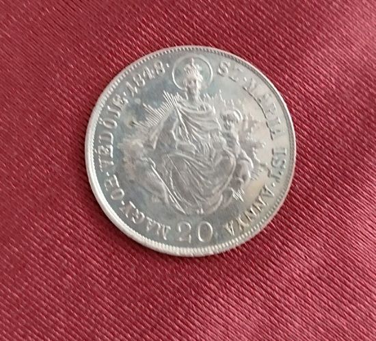 Stříbrná mince v hodnotě 20 krejcarů z roku 1848