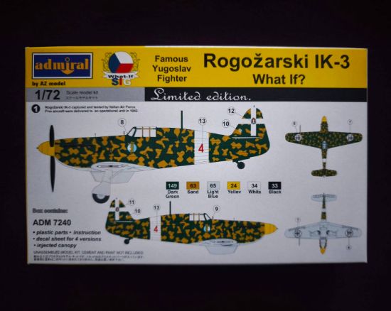 Plastikový model letounu Rogožarski IK-3 v měřítku 1:72 od výrobce Admiral.