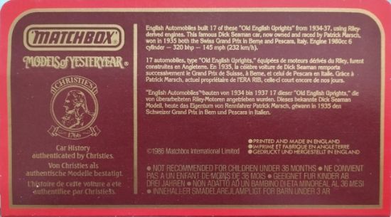 Model Y-14/1935 od Matchbox